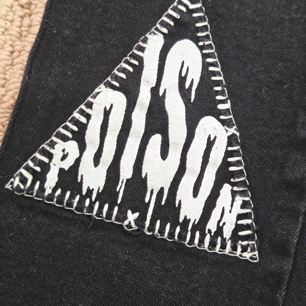 Current Mood Dolls Kill Black Jeans Womens Medium Patch Lace Up Punk Goth Skinny - Picture 9 of 16